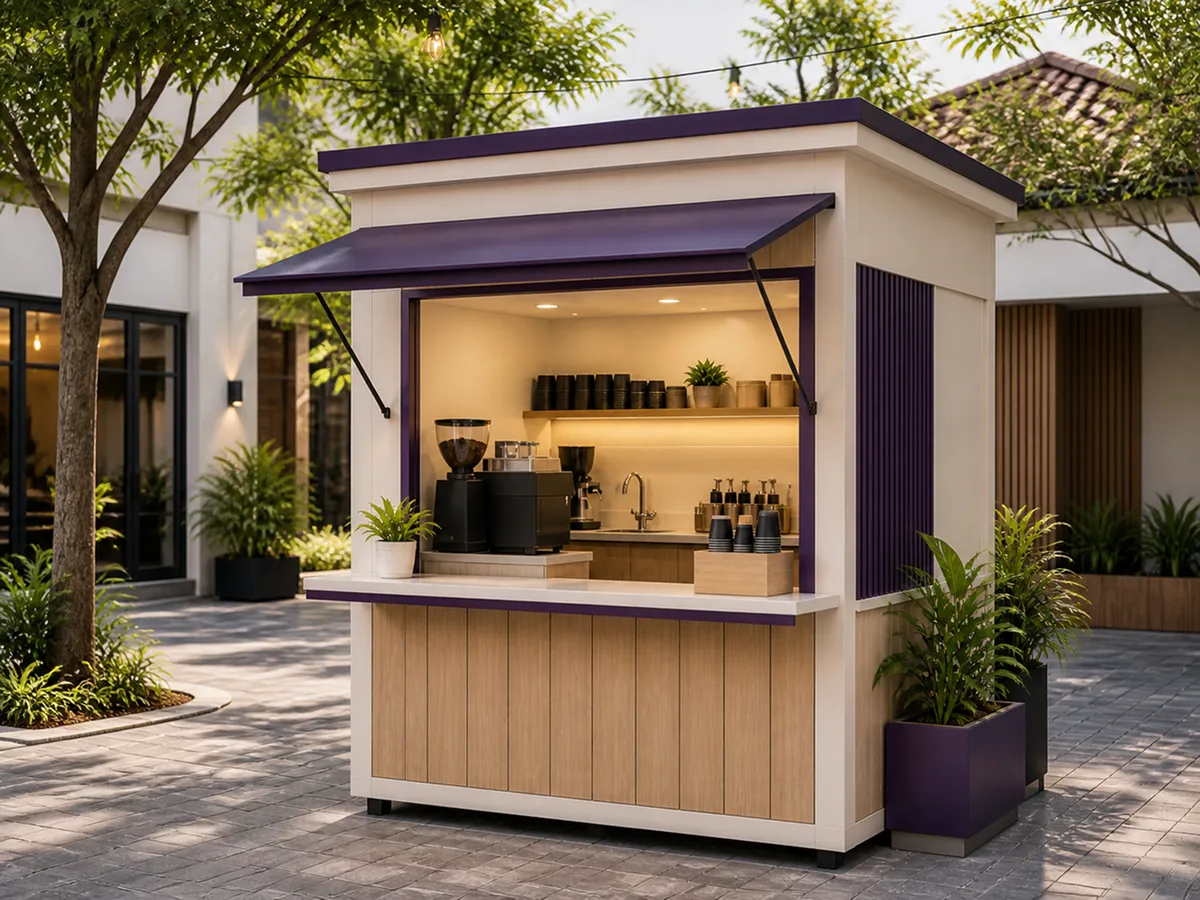 An outdoor food booth in an open area.