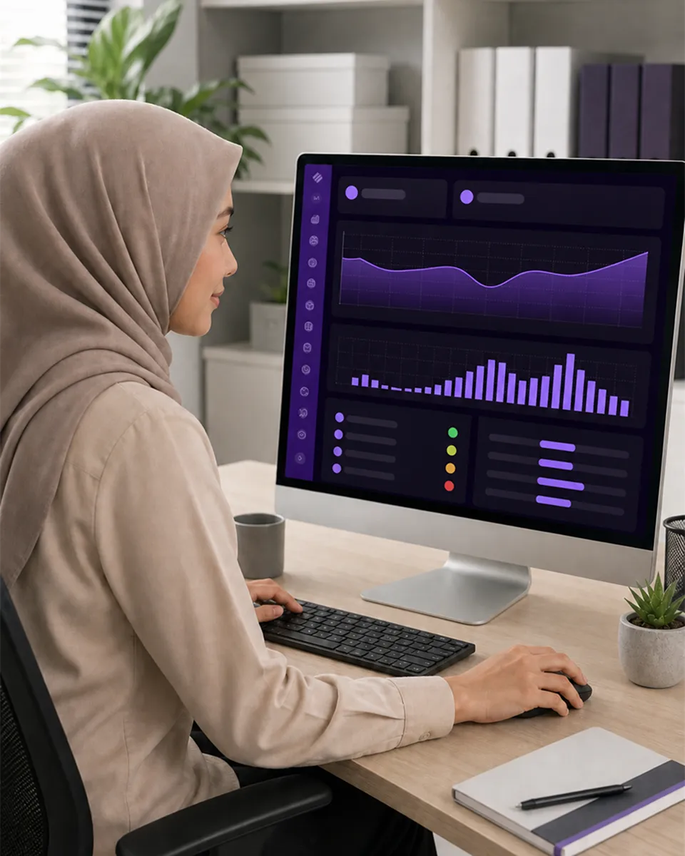 A business owner viewing real-time sales reports on the SiberPOS dashboard.